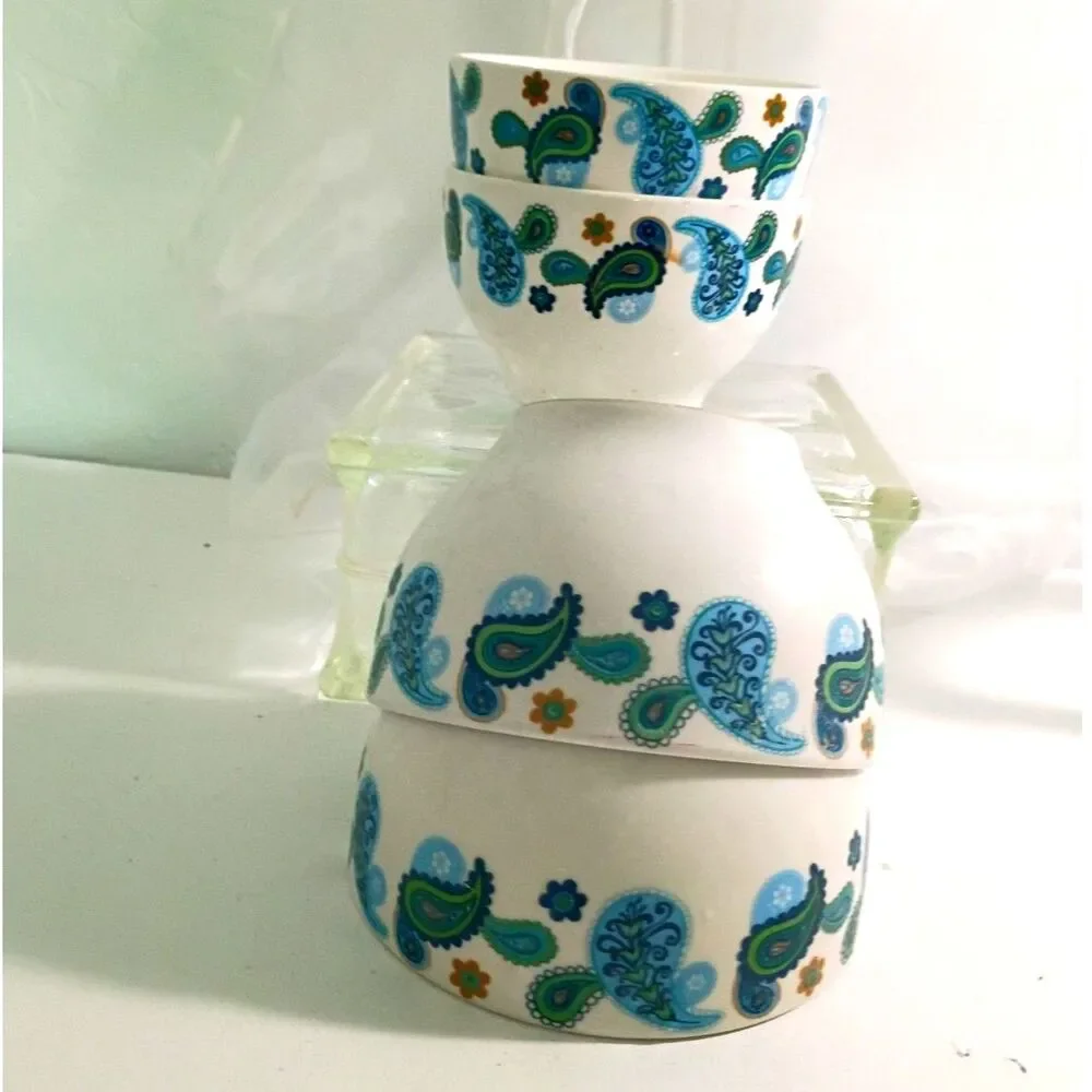Royal Norfolk Paisley Cereal Bowls – Set of 4 Retired Blue Green Teardrop